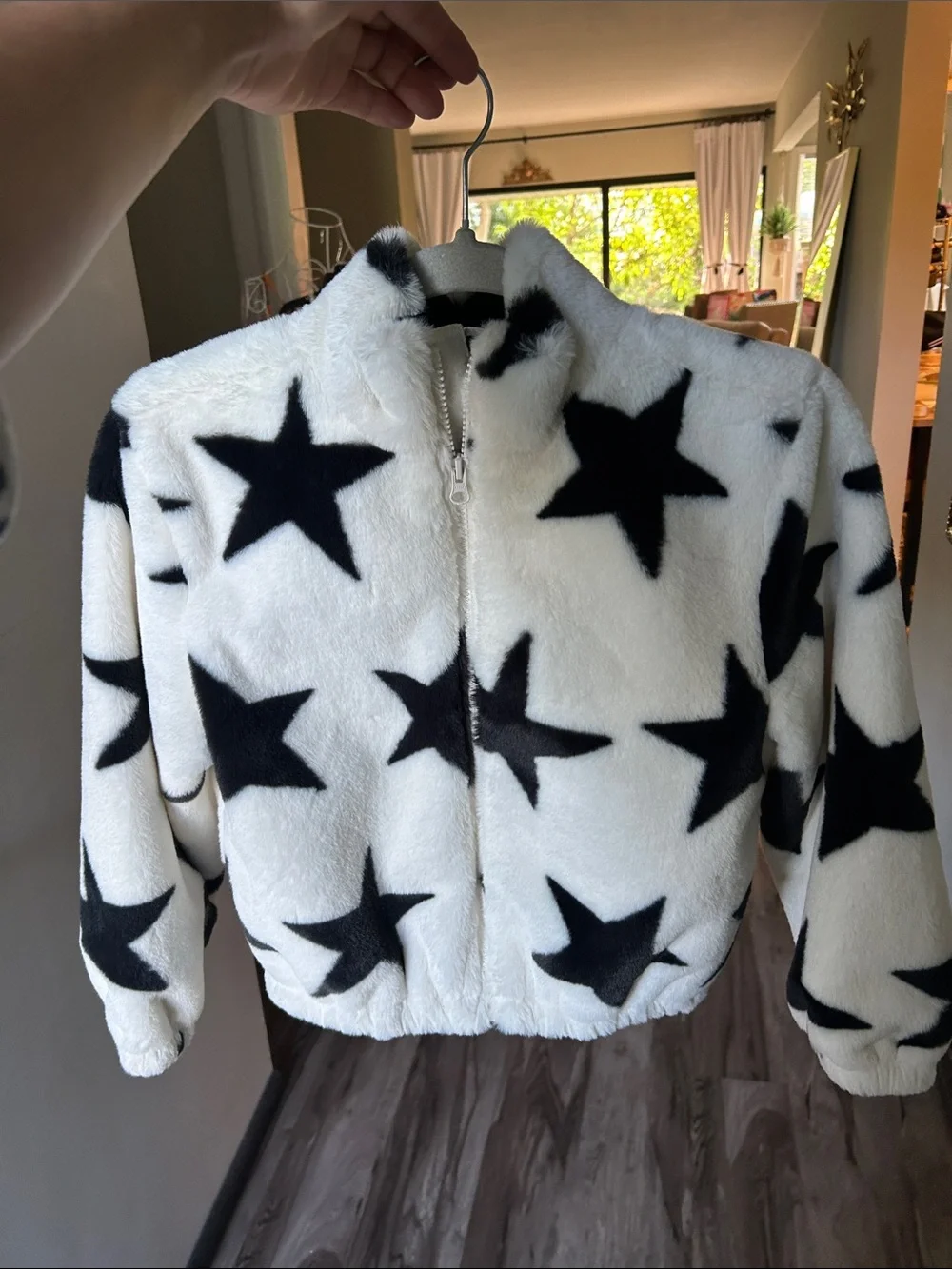 Old Navy White Fleece Jacket with Black Star Print
